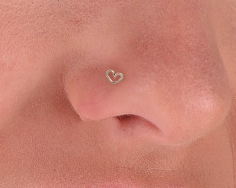 Hammered Heart Nose Stud, Sterling Silver, Gold Filled, Tiny Nose Piercing