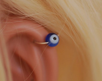 Evil  eye helix earring, cartilage earring hoop, cartilage hoop, cartilage piercing, helix earring hoop, helix piercing, unique helix