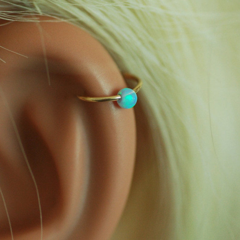 Cartilage hoop Earring, tiny opal silver hoop, opal hoop earring, gold hoop, small opal earrings, silver tiny hoop 