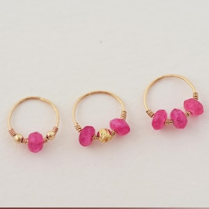 Pink Nose Hoop, Jade Nose Ring, Quartz Nose Ring, 20 gauge Hoop Earring, Stone Nose Jewelry, Cartilage Hoop Earring, Wire Wrapped Hoop