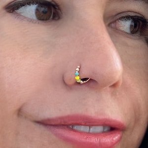 Colorful Nose Ring, Small Nose Hoop, 20g Nose Hoop, Handmade Cartilage Earring, Indian Nose Ring Silver, Tragus Hoop, Beaded Nose Hoop, Boho