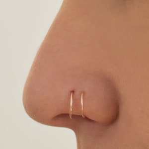 Double Nose Ring for Single Piercing, Gold Nose Ring Hoop, Double Hoop Nose Ring, 925 Sterling Silver Nose Ring, Double Nose Hoop