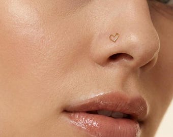 Minimal Heart Nose Stud, Gold Filled Tragus Earring, Dainty Helix Jewelry