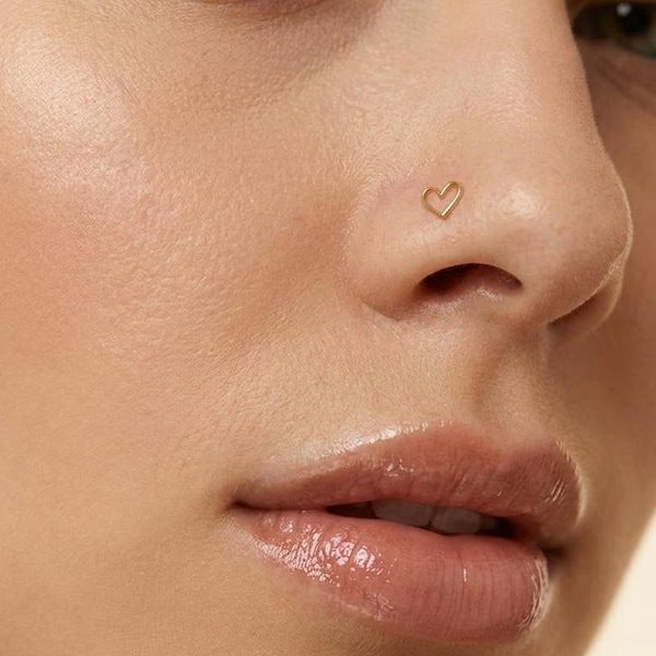 Minimal Heart Nose Stud, Gold Filled Tragus Earring, Dainty Helix Jewelry