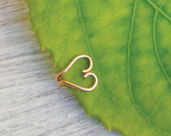 Nose ring, Gold nose cuff, silver body jewelry, No piercing, gold fake piercing, heart nose ring