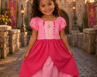 princess peach pajama dress Kids Princess Peach Inspired Nightgown - Play Dress - Costume - Machine  Washable