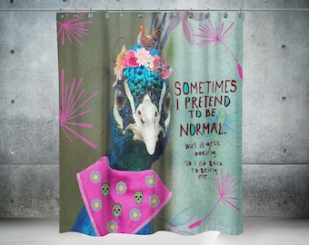 Shower Curtain Peacock Humorous "Being Me" Quote Optional Bath Mat