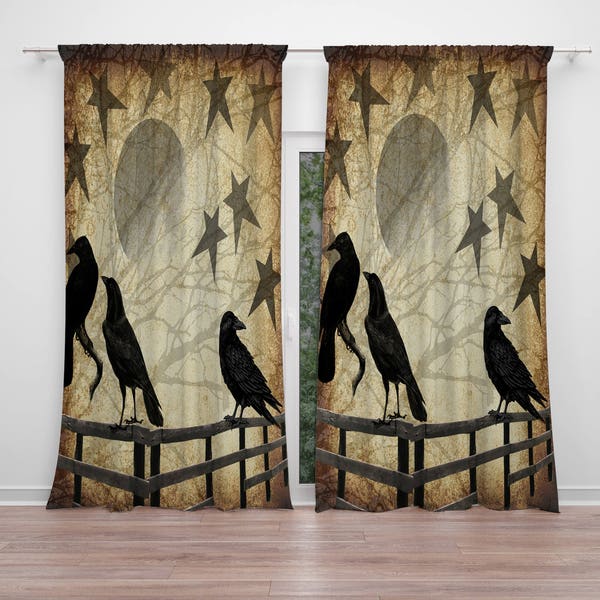 Primitive Crow and Stars   Window Curtains , Rustic Decor