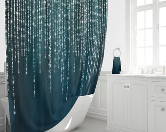 navy blue and green shower curtain