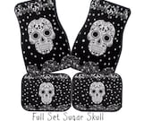 Car Mats Sugar Skull Black and White Full Set