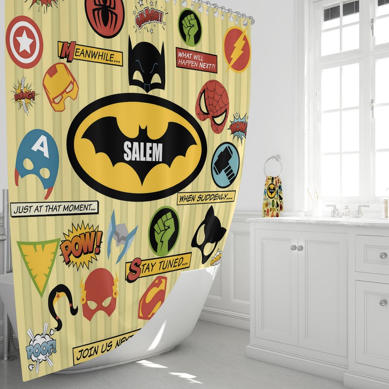 Personalized Shower Curtain Comic Booksuper Hero Custom Etsy