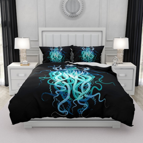 Black Octopus Bedding, Comforter, Duvet Cover, Pillow Shams