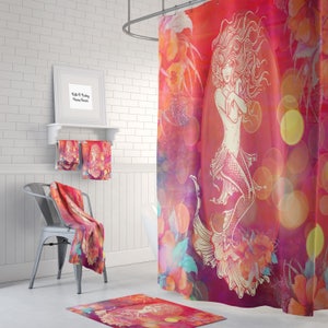 Tropical Mermaid Shower Curtain  Bath Mat, Towels