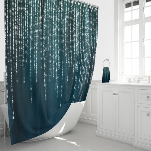 Boho Lights Shower Curtain, Dark Teal Green Shower Curtain