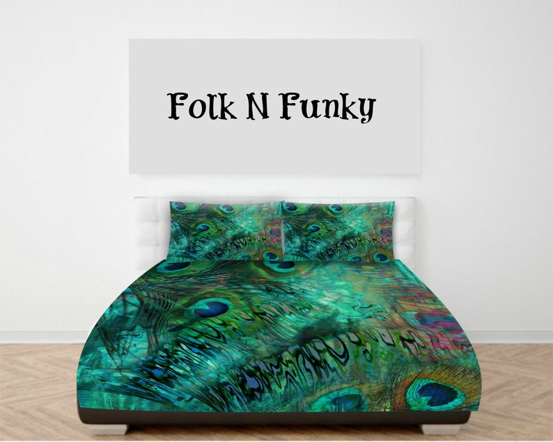 Peacock Feather Abstract Duvet Cover Set Peacock Bedding Etsy