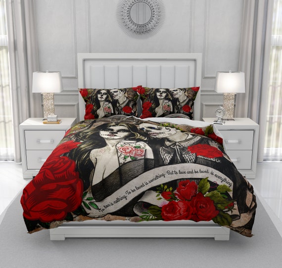 Sugar Skull Beddingcomforter Duvet Cover Set Skull Bedding Etsy