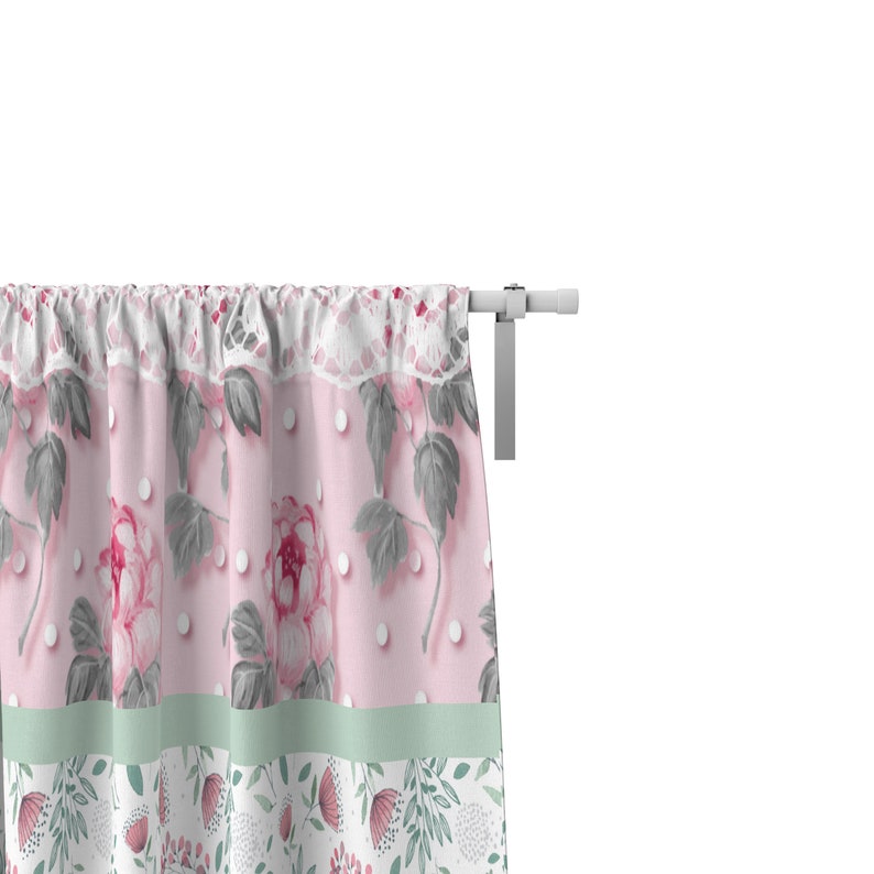 Pink Checks and Floral Shabby Cottage Chic Window Curtains