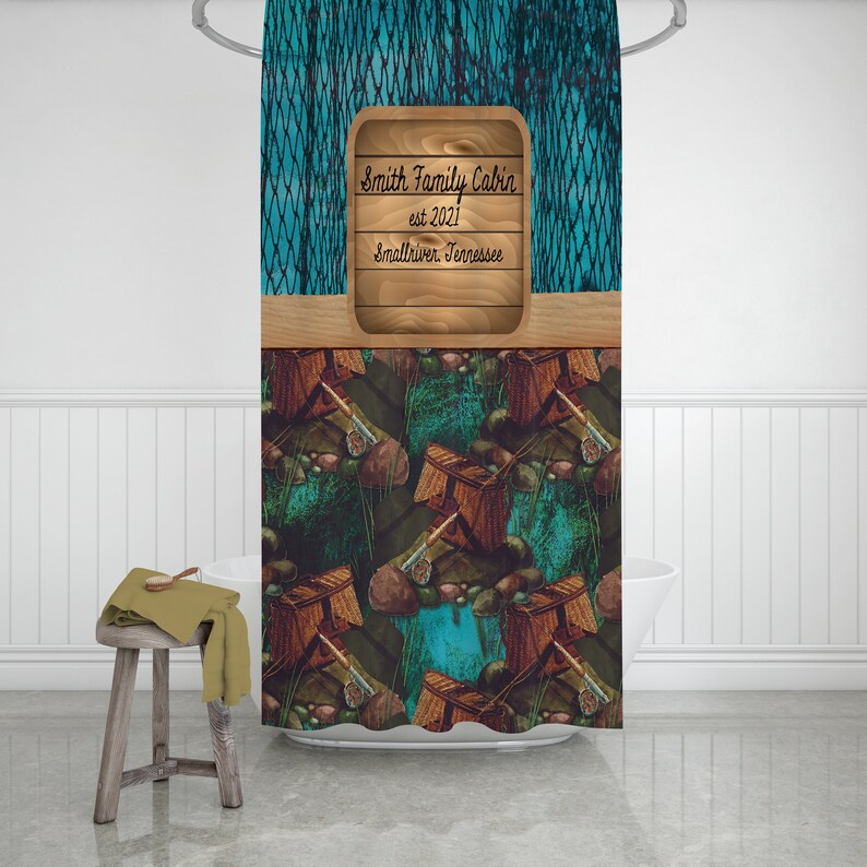 Personalized Shower Curtain Lodge Cabin Fishing Theme Optional Etsy
