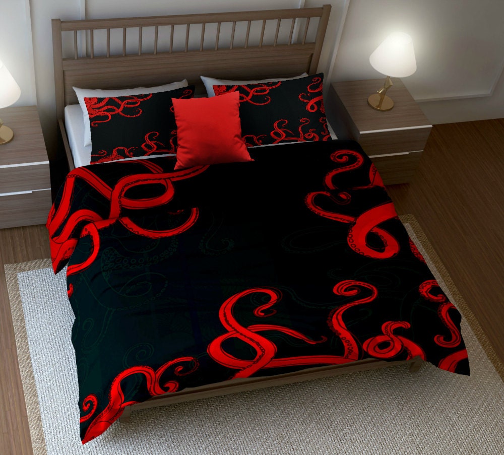Duvet Cover Octopus Bedding Red And Black Twin Queen King Bed Duvet Cover Octopus Bedding Red And Black Twin Queen King Bed Set Comforter Covers