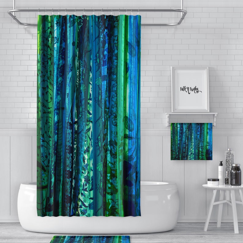Blue Boho Shower Curtain Boho Bathroom Decor Boho Maximalist Etsy
