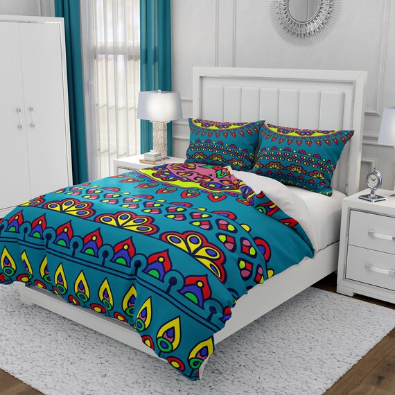 Turquoise Boho Comforter Duvet Cover Pillow Shams Boho | Etsy