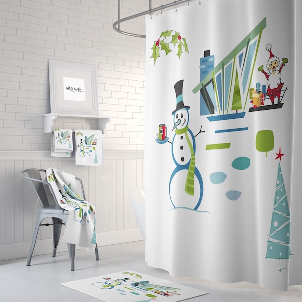 Christmas Shower Curtain Etsy