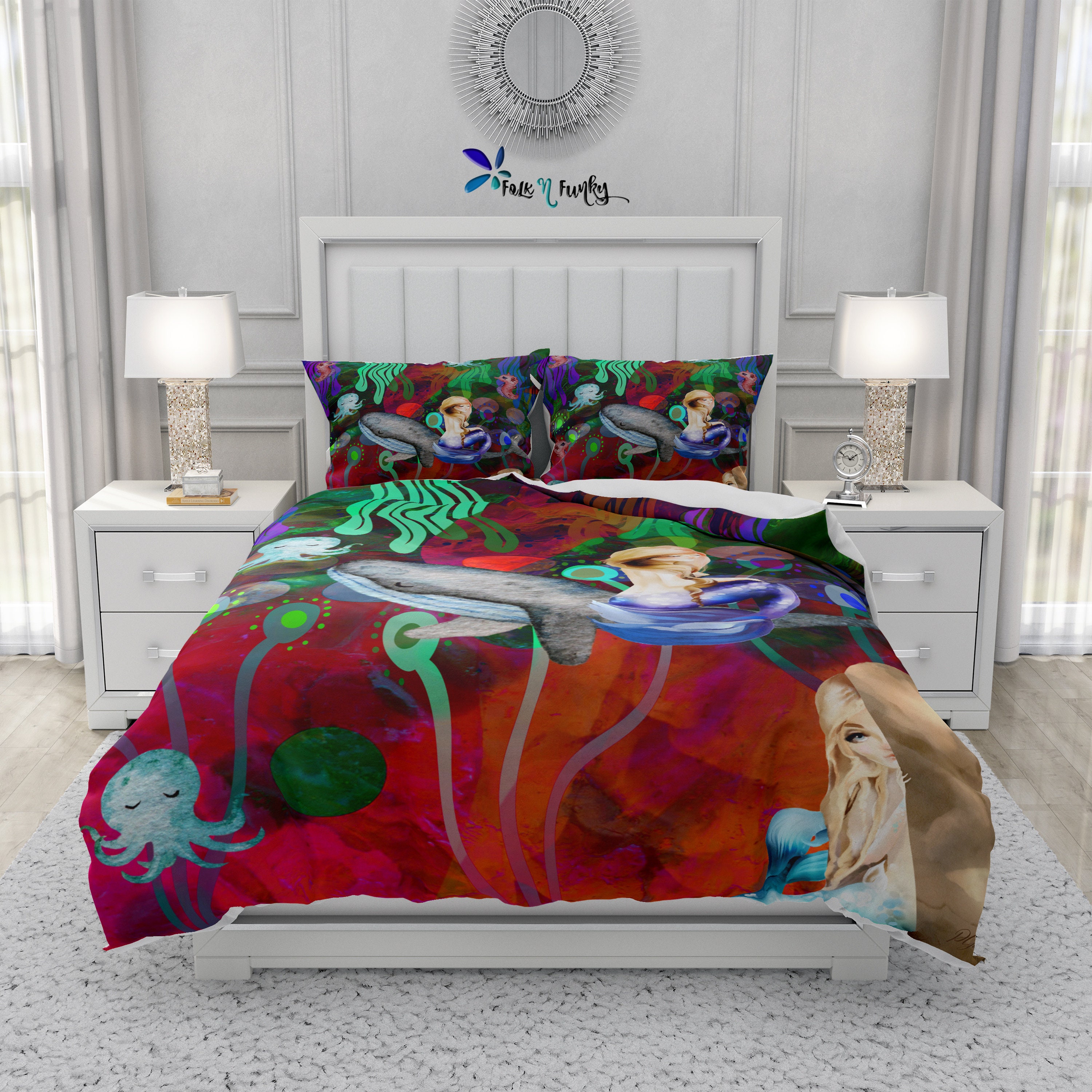 Colorful Mermaid Bedding, Comforter Set or Duvet Cover Twin, Full