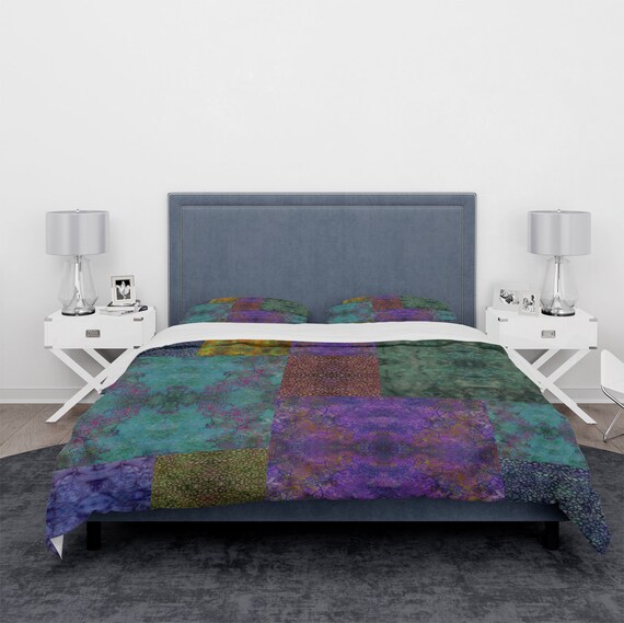 Batik Boho Comforter Set Duvet Cover Option Purple And Green Etsy