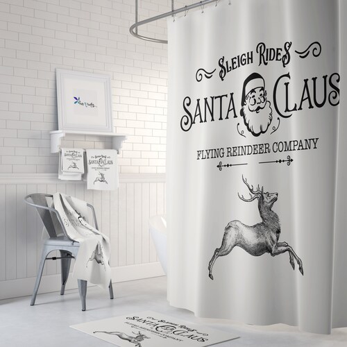Reindeer Christmas Shower Curtain Holiday Shower Curtain Etsy