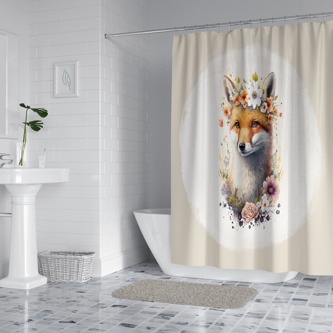 Watercolor Fox Shower Curtain With Set Options Etsy