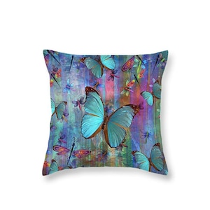 Boho Chic Dragonfly Butterfly Throw Pillow Colorful