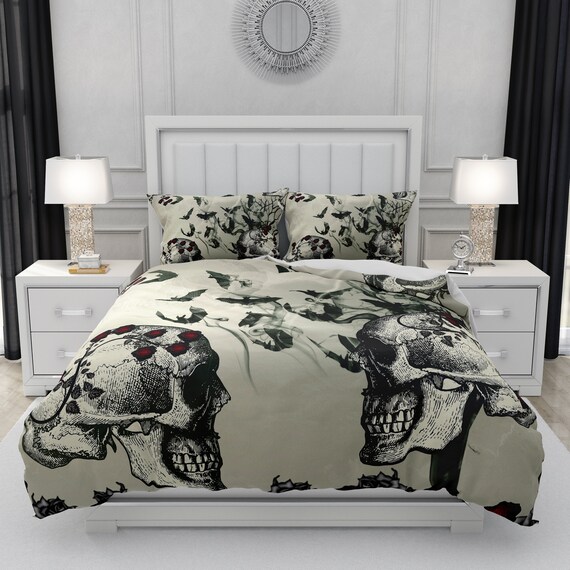 Comforter Gothic Skull Bedding Bats and Roses Etsy