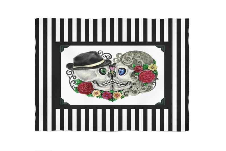 Sugar Skull Fleece Plush Blanket Black And White Snapshot Etsy