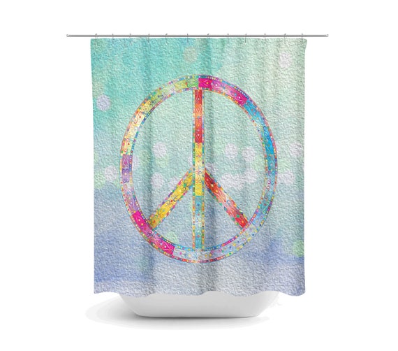 Peace Sign Shower Curtain Optional Bath Mat Bathroom Set Etsy