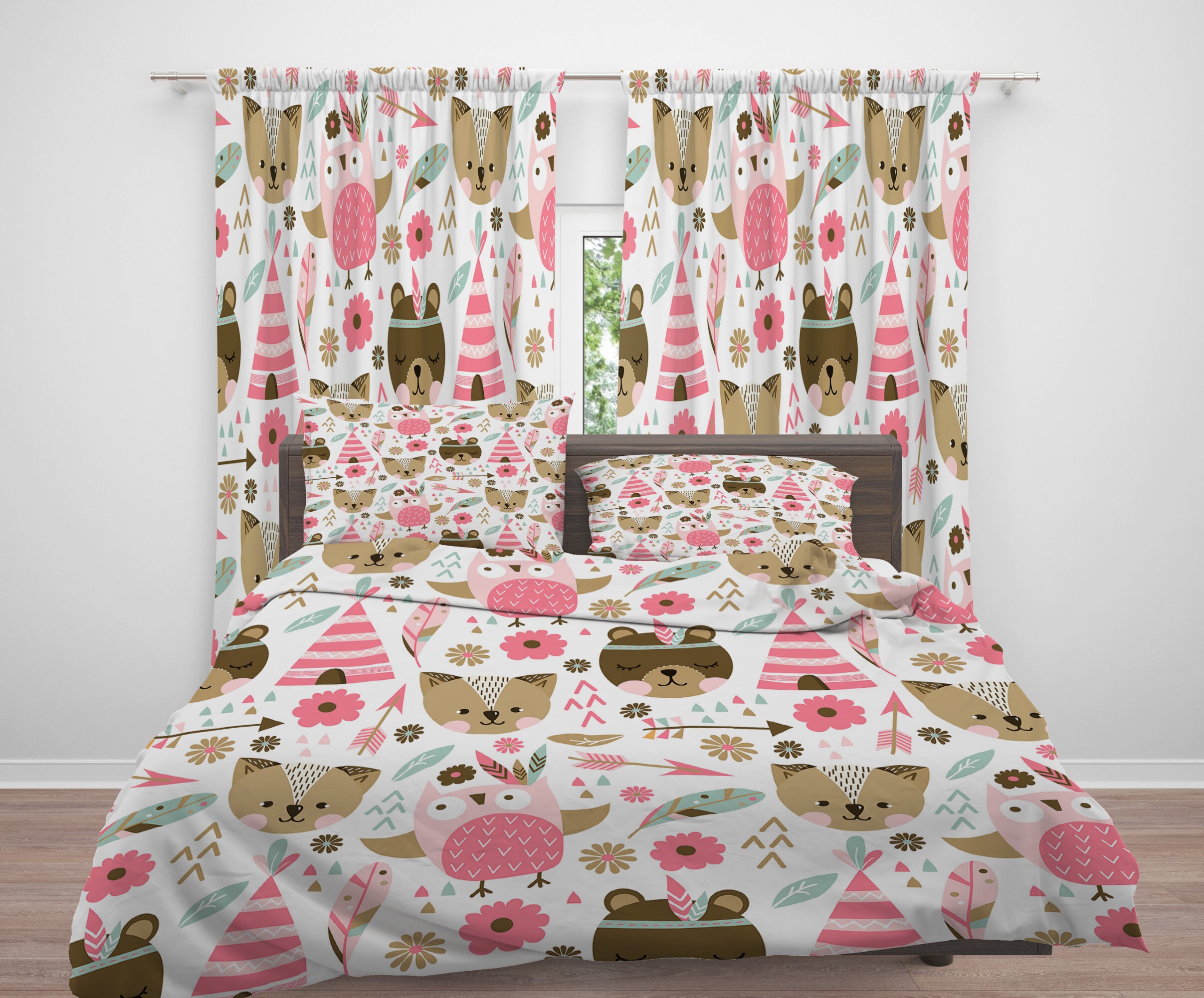 Boho Woodland Forest Animals Comforter Or Duvet Cover Set Twin Full