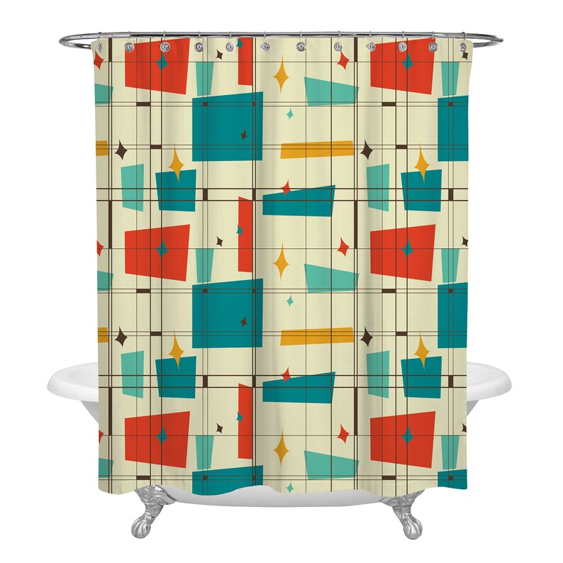 Mid Century Geometric Shower Curtain And/or Bathroom Set Etsy