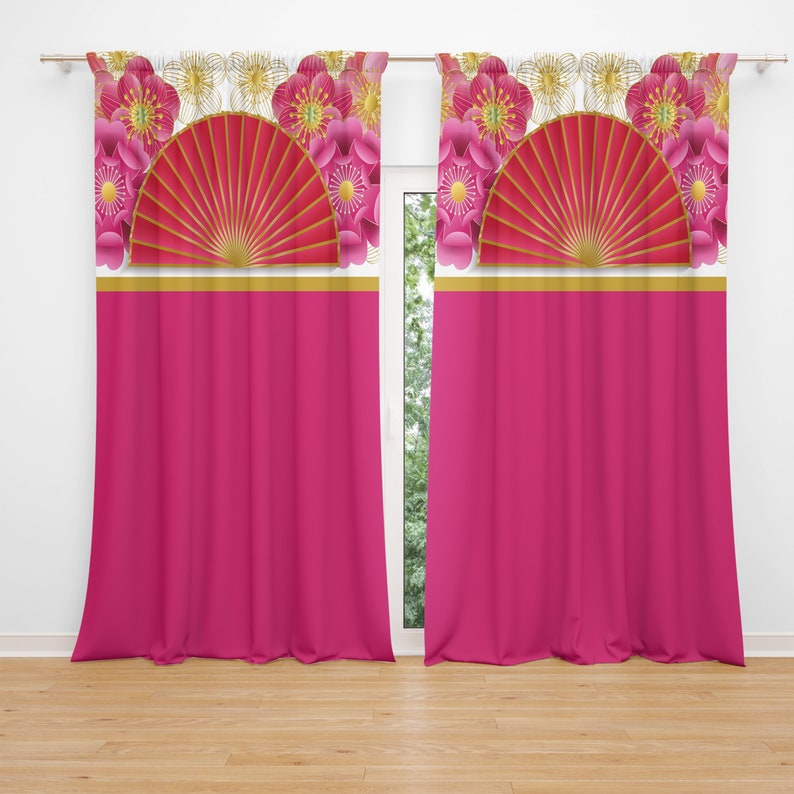 Window Curtains Floral Pink Blackout Or Sheer Optional Etsy