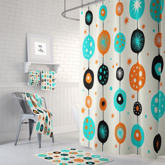 Shower Curtain Mid Century Modern Theme Etsy