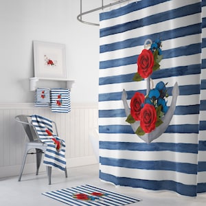 Watercolor Nautical Shower Curtain, Optional set and Accessories