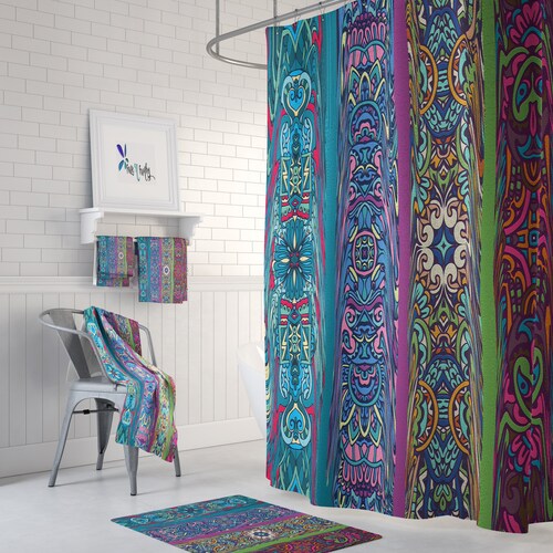 Boho Hippie Shower Curtain Retro Abstract Etsy