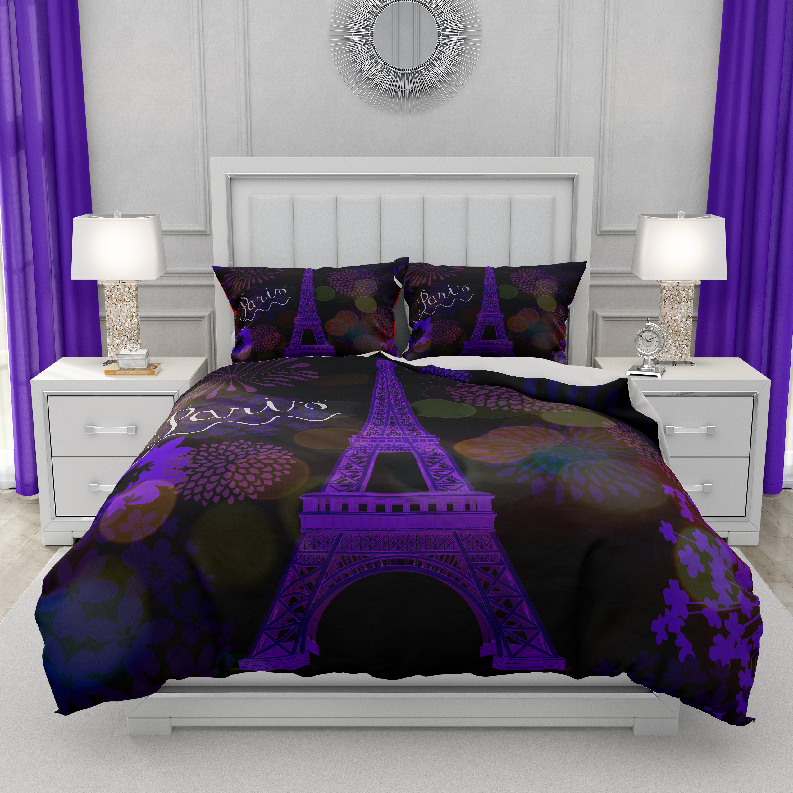 Purple Paris Comforter Duvet Cover Pillow Shams Etsy