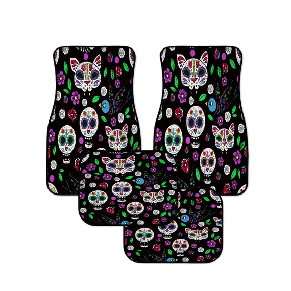 Skull Car Floor Mats Sugar Skulls Color Crazy