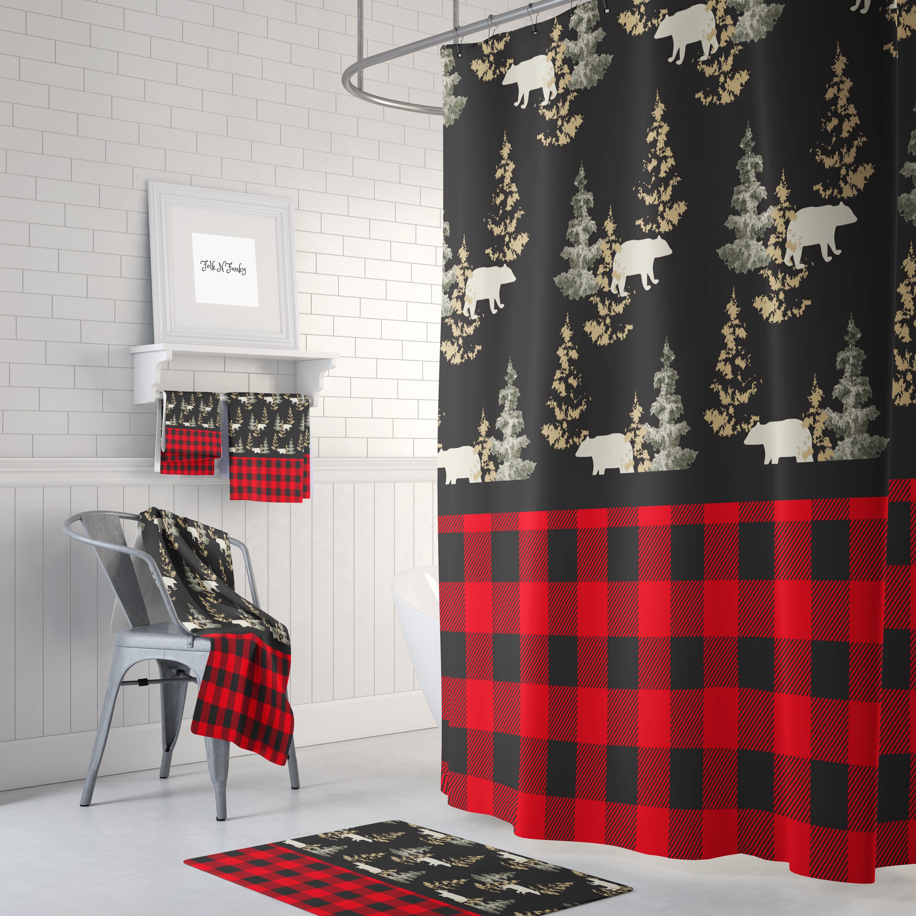 Shower Curtain Rustic Woodland Lumberjack Plaid Bears Etsy Shower Curtain Rustic Woodland Lumberjack Plaid Bears Etsy
