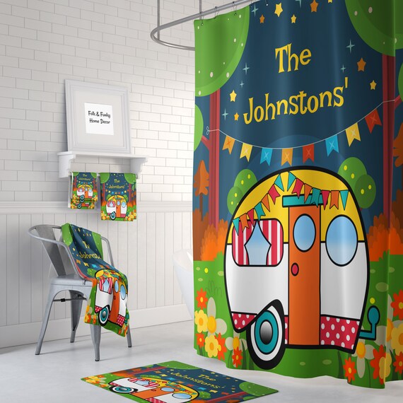 Personalized Shower Curtain Retro Glam Camping Camper Etsy