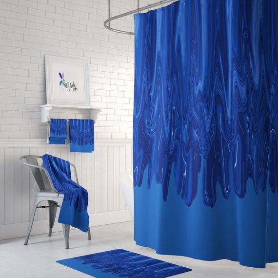 Moody Blue Boho Shower Curtain Multiple Options Bathroom Decor Etsy