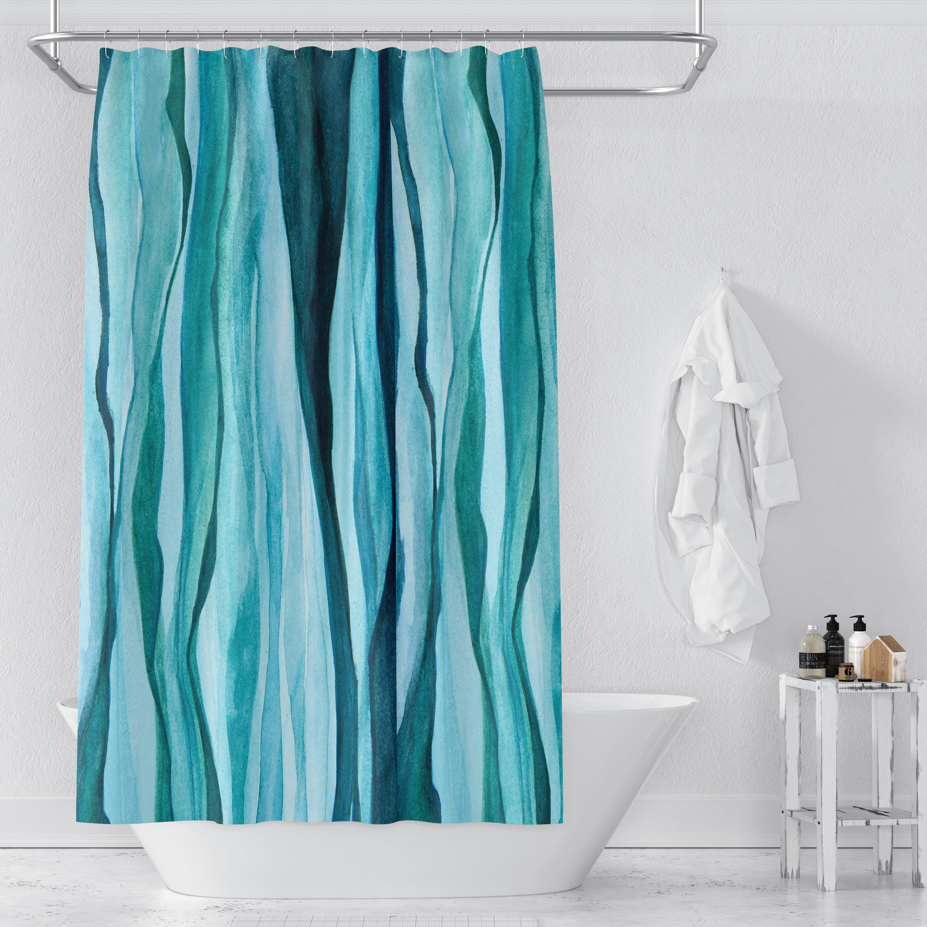 Watercolor Aqua Shower Curtain With Optional Towels and Bath Mat - Etsy