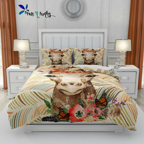 Boho Giraffe Bedding Duvet Cover Or Comforter Twin Etsy