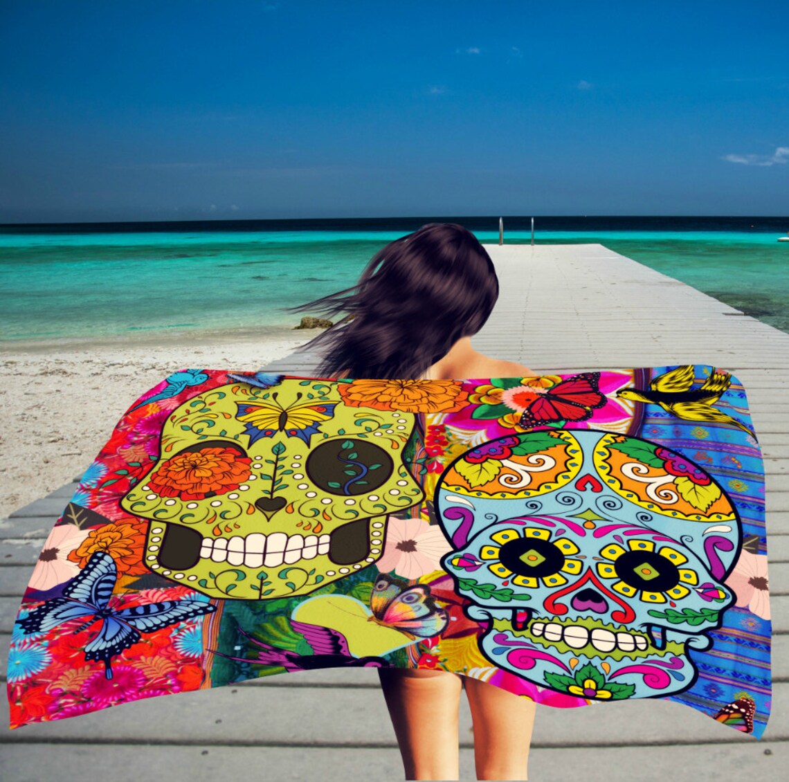 Sugar Skull Beach Towel Oversized 36 in X 72 in Color Etsy