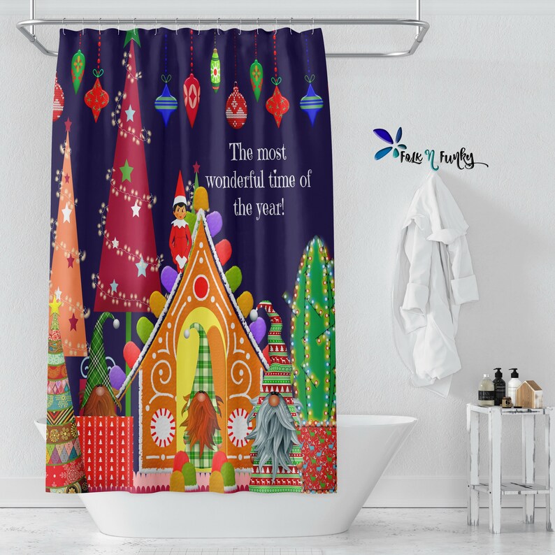 Gnomes Christmas Shower Curtain Most Wonderful Time Holiday Etsy