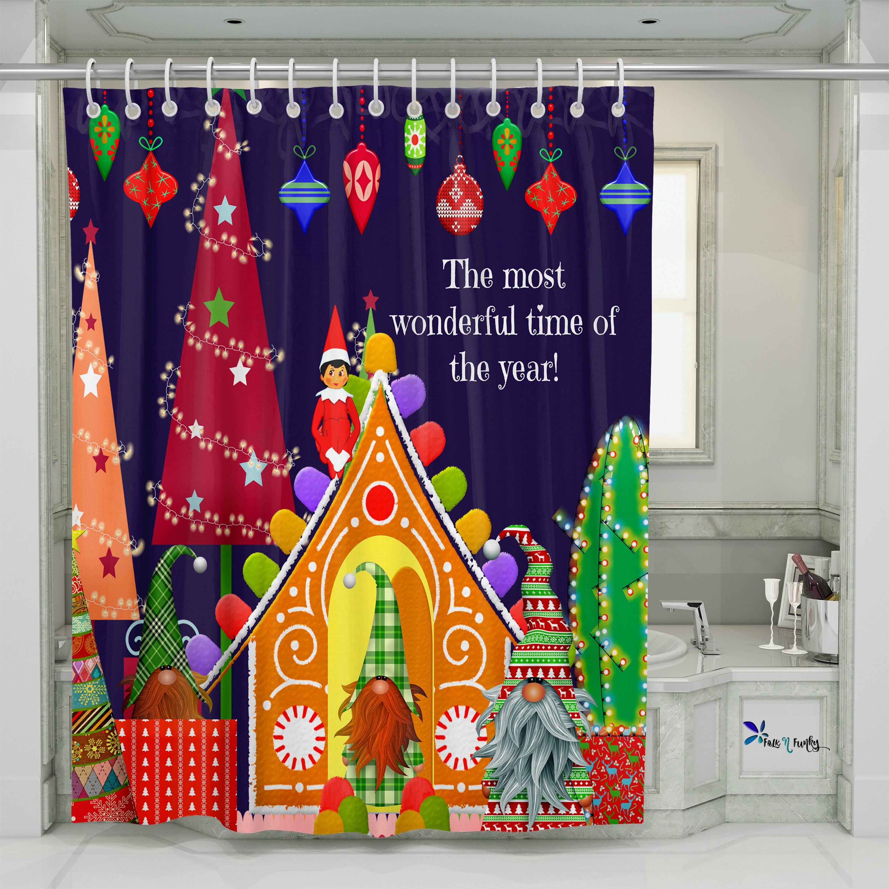 Gnomes Christmas Shower Curtain Most Wonderful Time Holiday Etsy